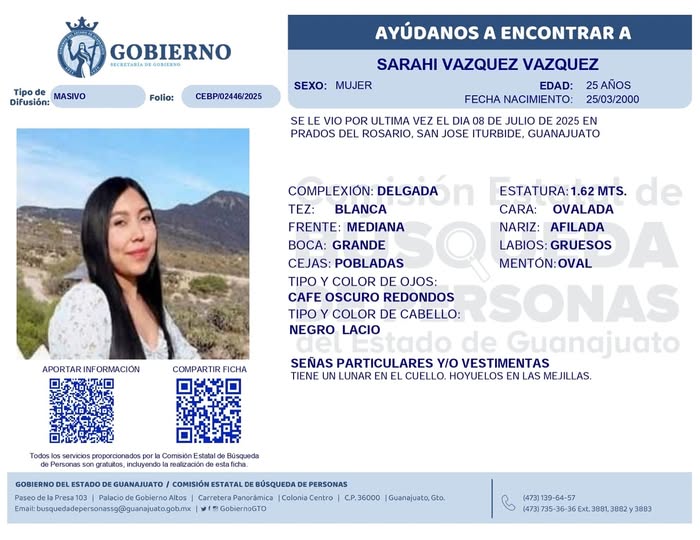 Desaparecida Sarahí Vázquez Vázquez San José de Iturbide