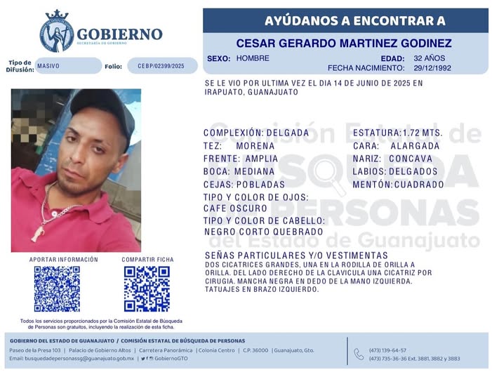 Desaparecido César Gerardo Martínez Irapuato