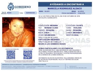 Persona desaparecida Maricela Rodríguez Aldaco Celaya