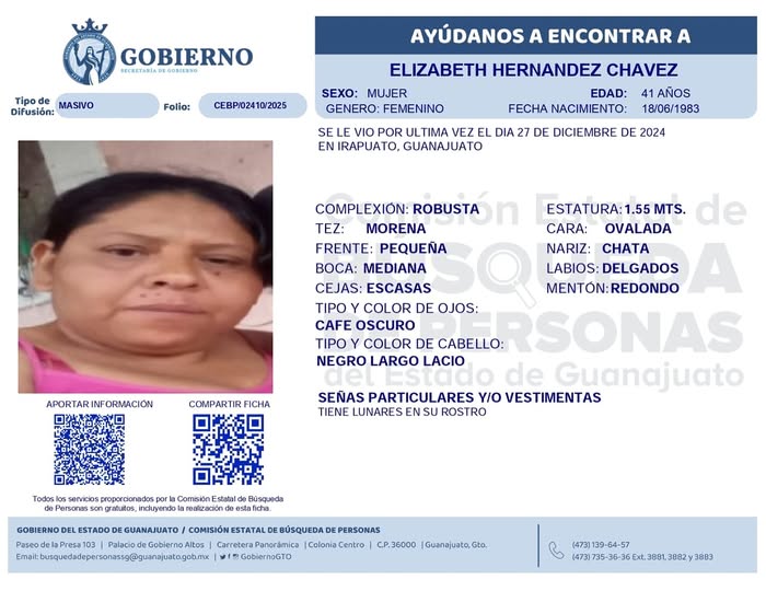 Desaparecida Elizabeth Hernández Chávez de Irapuato