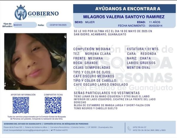 Desaparecida Milagros Valeria Santoyo Ramírez, de Acámbaro