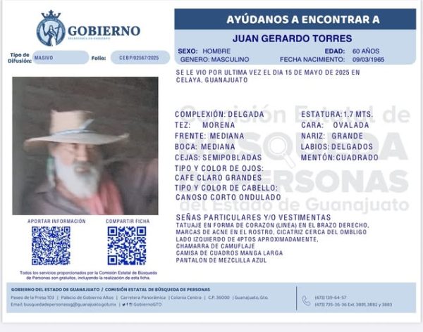 Desaparecido Juan Gerado Torres, de Celaya.