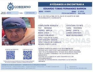 Eduardo Tomás Fernández Barrón, desaparecido en Guanajuato capital.