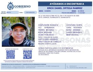 Erick Daniel Ortega Ramírez desaparecido en Guanajuato capital.