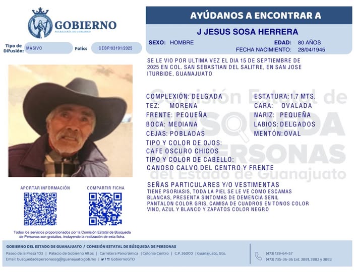 Jesús Sosa Herrera, desaparecido en San José de Iturbide.