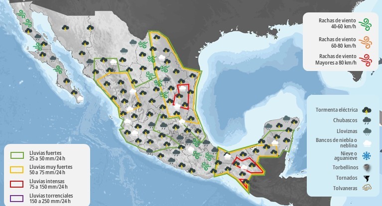 Mapa del tiempo, potencial de tormentas