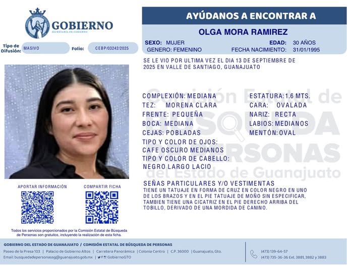 Olga Mora Ramírez desaparecida Valle de Santiago