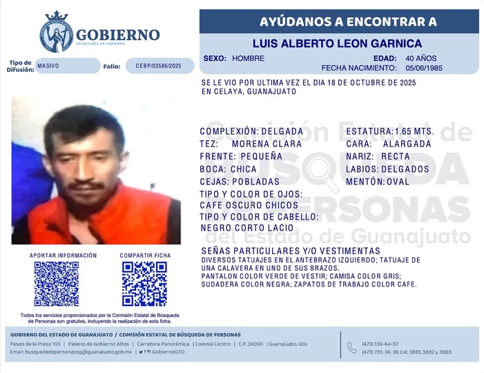 Luis Alberto León Garnica, desaparecido en Celaya