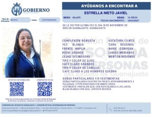 Estrella Nieto Javiel, desaparecida en Guanajuato capital.