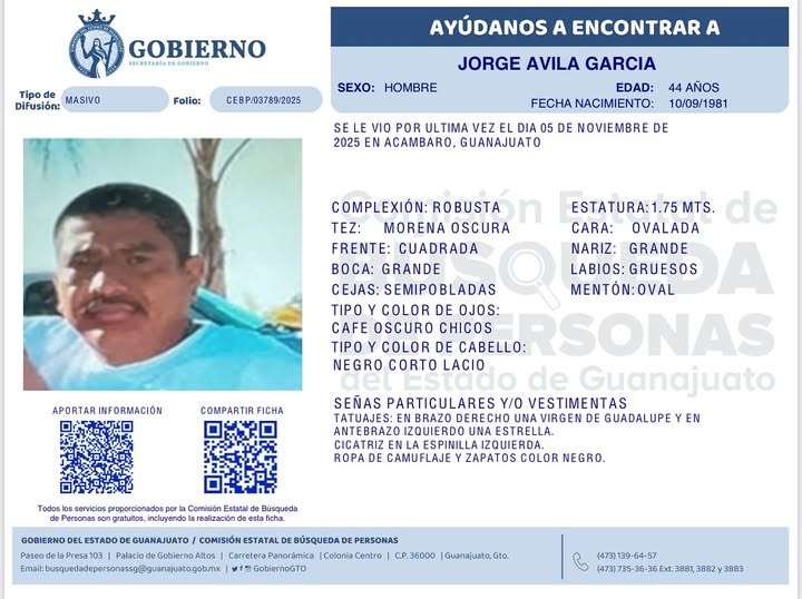 Jorge Ávila García, desaparecido en Acámbaro.