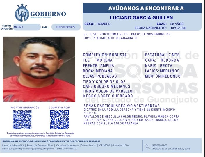 Luciano García Guillén desaparecido en Acámbaro