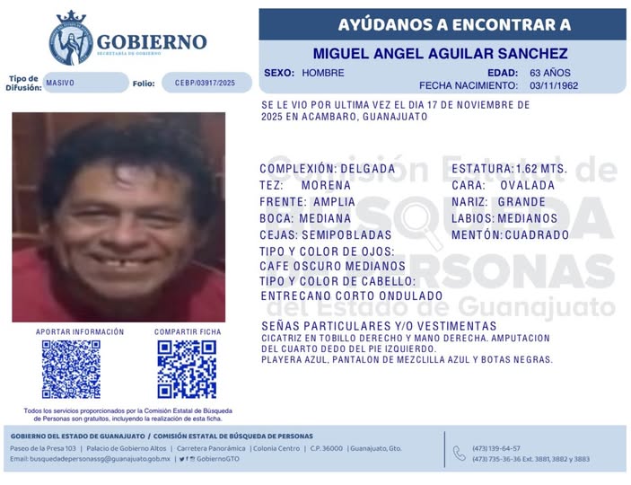 Miguel Ángel Aguilar Sánchez, desaparecido en Acámbaro.