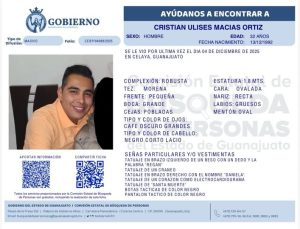 Cristian Ulises Macías Ortiz, desaparecido en Celaya.