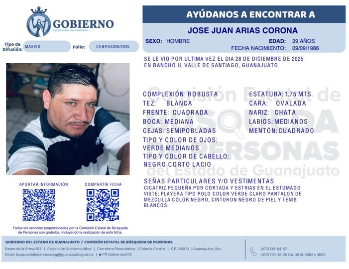 Desaparecido en Valle de Santiago. José Juan Arias