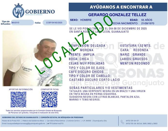 Gerardo González Téllez, localizado en León.