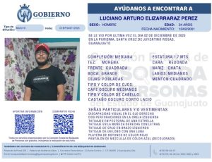 Luciano Arturo Elizarraraz Pérez, desaparecido en Juventino Rosas.