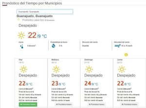 Pronóstico del tiempo para Guanajuato capital