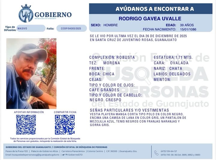 Rodrigo Gavea Uvalle, desaparecido en Juventino Rosas.