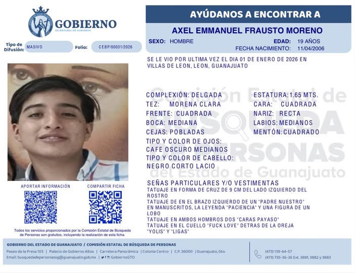 Axel Emmanuel Frausto Moreno, desaparecido en León