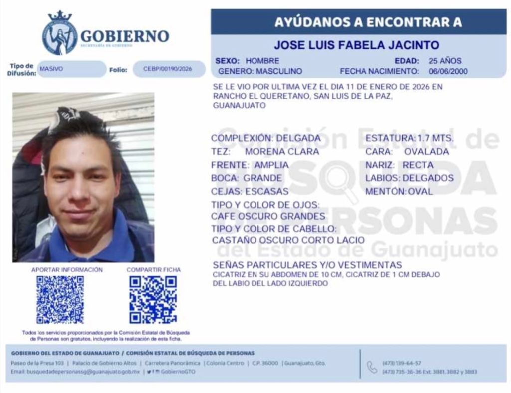 José Luis Fabela Jacinto, desaparecido en San Luis de la Paz.