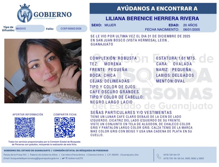 Liliana Berenice Herrera Rivera, desaparecida en León.