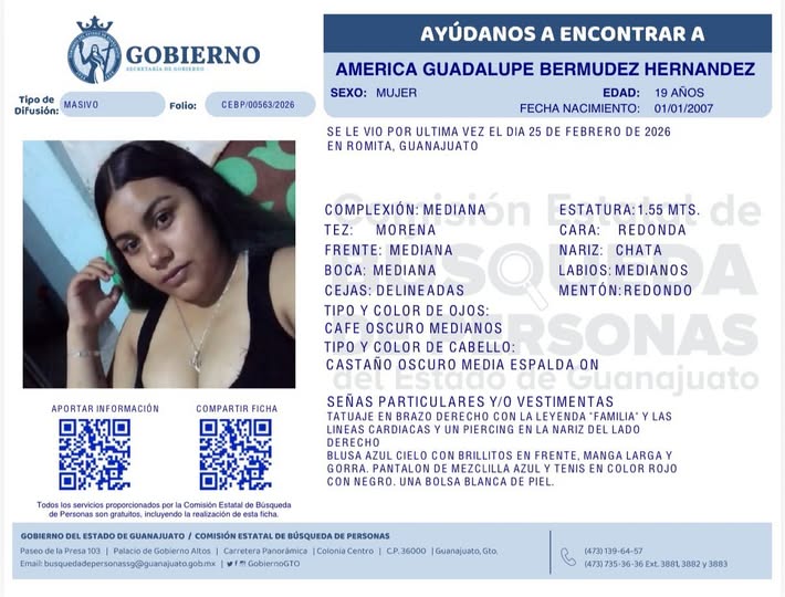 América Guadalupe Bermúdez Hernández, desaparecida en Romita.
