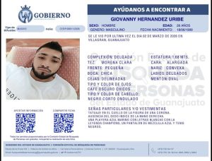 Giovanny Hernández Uribe, desapareció en Villagrán.