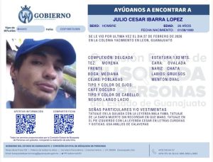 Julio César Ibarra López, desaparecido en León.