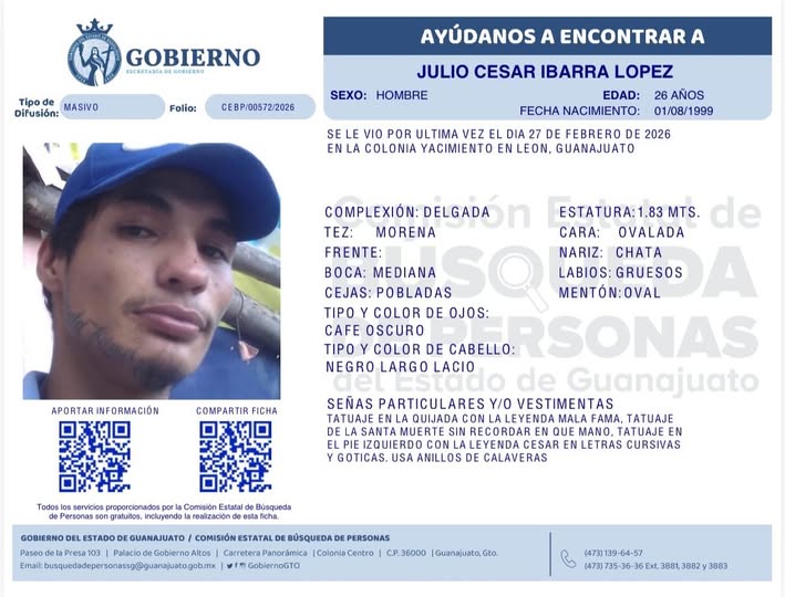 Julio César Ibarra López, desaparecido en León.