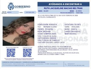 Ruth Jaqueline Macías Beltrán, desaparecida en Celaya.