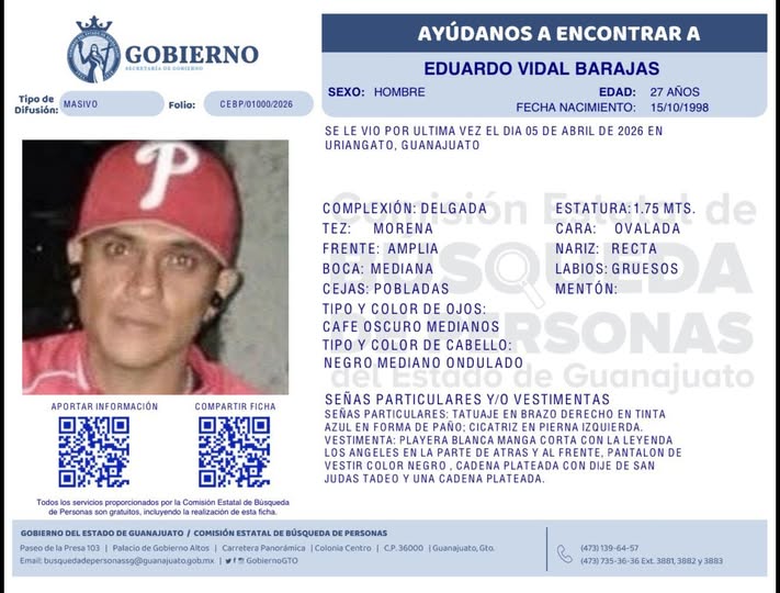 Eduardo Vidal Barajas, desaparecido en Uriangato.