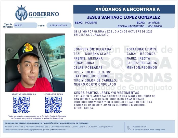 Jesús Santiago López González, desapareció en Celaya.