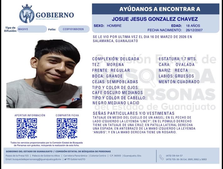 Josué Jesús González Chávez, desapareció en Salamanca.