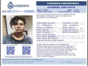 Leo Manuel Cano Tafoya, desapareció en Pénjamo.