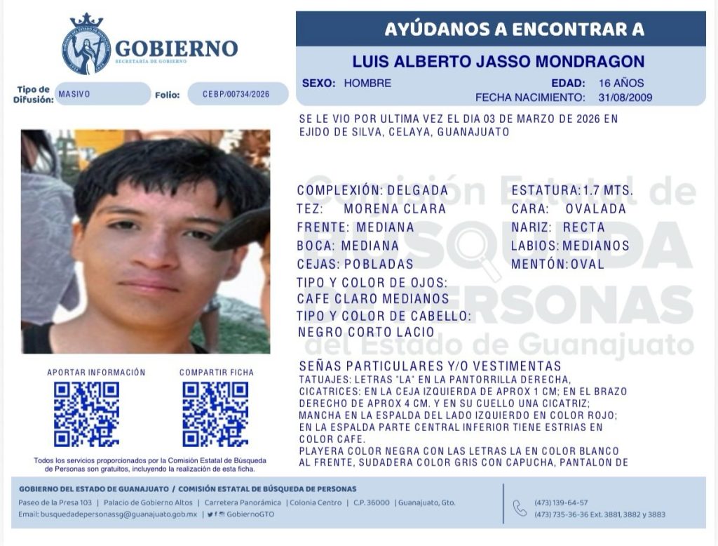 Luis Alberto Jasso Mondragón, desapareció en Celaya.