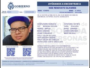 Noé Renovato Olivares, desaparecido en San Miguel Octopan.