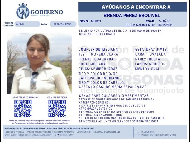 Brenda Pérez Esquivel, desapareció en Coroneo.
