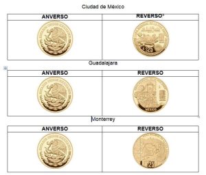 Monedas conmemorativas del Mundial de Futbol emitidas por el Banco de México.
