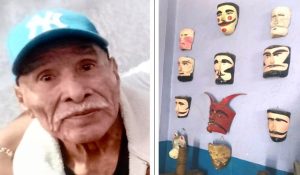 Rafael Noria Hernández y sus máscaras talladas en madera de patol.