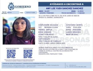 Amy Lee Yueg Sánchez Sánchez, desapareció en Apaseo el Grande