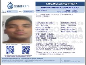 Bryan Montenegro Derramadero, desaparecido en Celaya.