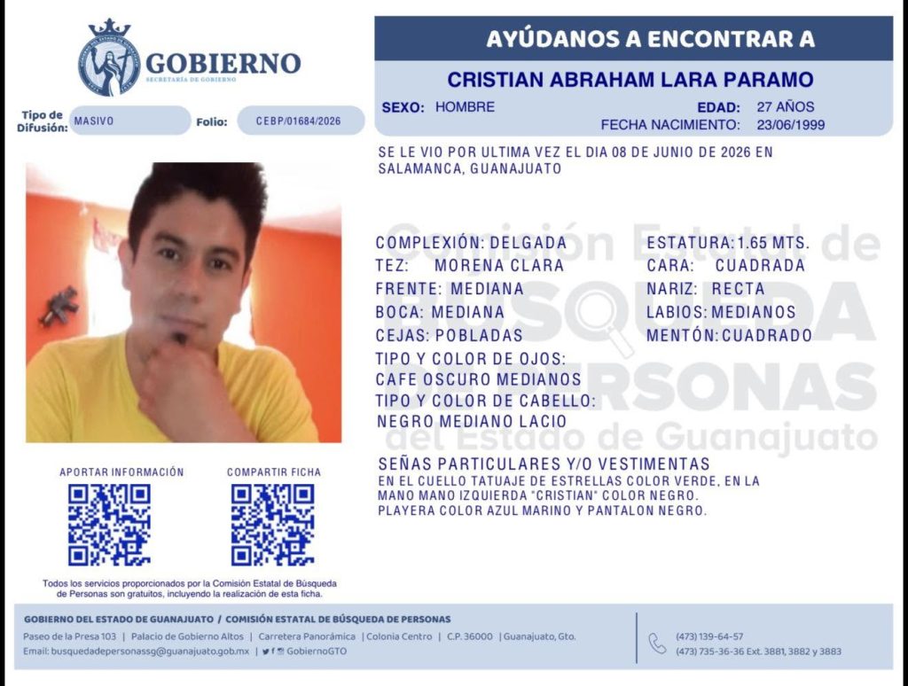 Christian Abraham Lara Páramo desapareció en Salamanca