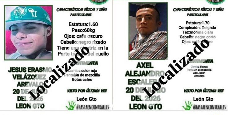 Jóvenes localizados sin vida