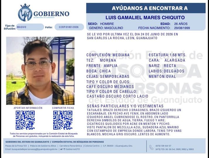 Luis Gamaliel Mares Chiquito, desaparecido en León.