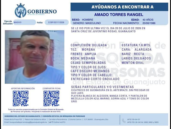 Amado Torres Rangel, desapareció en Juventino Rosas