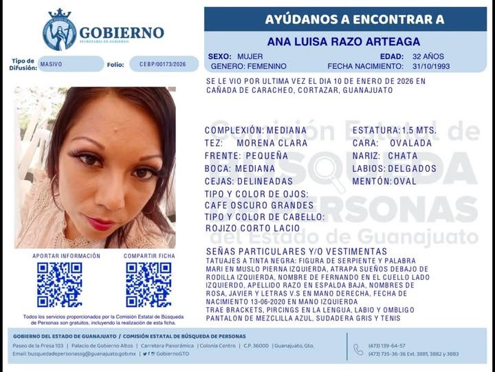 Ana Luisa Razo Arteaga, desapareció en Cañada de Caracheo, Cortazar.