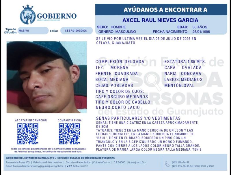 Axcel Raúl Nieves García, desaparecido en Celaya