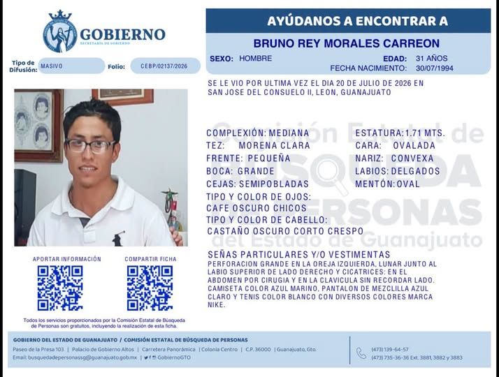 Bruno Rey Morales Carreón, desapareció en León
