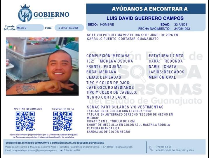 Luis David Guerrero Campos, desaparecido en Cortazar