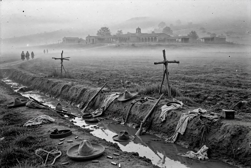 Desolador panorama tras la cruenta batalla en El Guaje, hoy Villagrán.